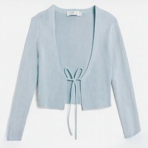 Meshki Sage Light Green Grey Ribbed Cardigan Medium